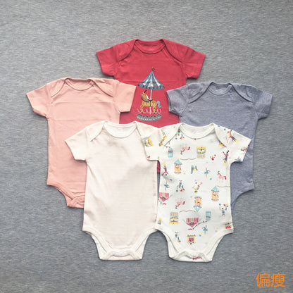 Foreign trade baby onesies, male and female baby short-sleeved bag fart clothes, newborns, Ha clothes, thin crawling clothes, summer 5 pieces