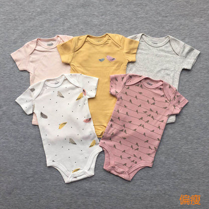 Foreign trade baby onesies, male and female baby short-sleeved bag fart clothes, newborns, Ha clothes, thin crawling clothes, summer 5 pieces