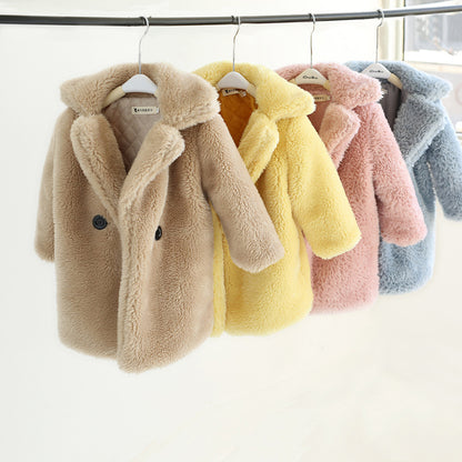 A Autumn and winter new children's clothing girls imitation fur coat medium and older children's cotton coat granular fleece wool coat baby cotton coat