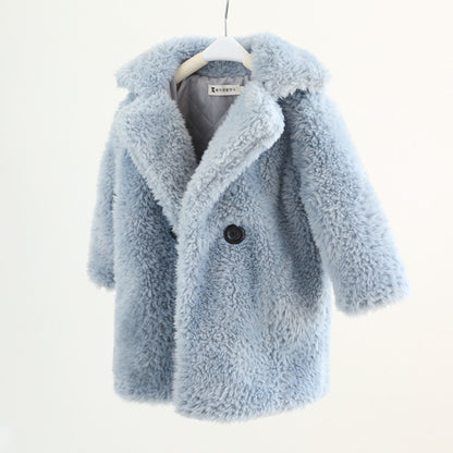 A Autumn and winter new children's clothing girls imitation fur coat medium and older children's cotton coat granular fleece wool coat baby cotton coat