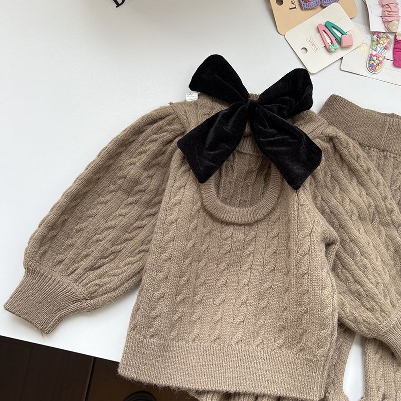 Conjunto fragante para niña, suéter de punto de moda para bebé, pantalones acampanados, conjunto informal coreano de dos piezas para niños a la moda 