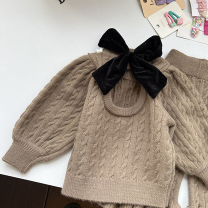 Girl's Fragrant Set Baby Fashionable Knitted Sweater Flare Pants Children's Casual Korean Two piece Set Trendy