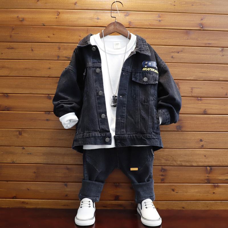 P Children's Clothing Boys' Denim Jacket Spring and Autumn Boys Middle and Older Children's Trendy Casual Jacket Clothes Trendy Children's Loose Denim Clothes