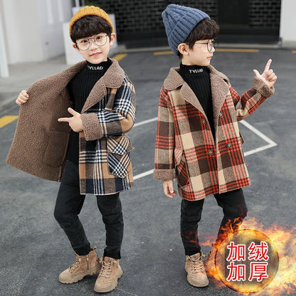 Girls' jackets autumn and winter 2023 new western style woolen coat children's little girls mid-length thick woolen woolen coat