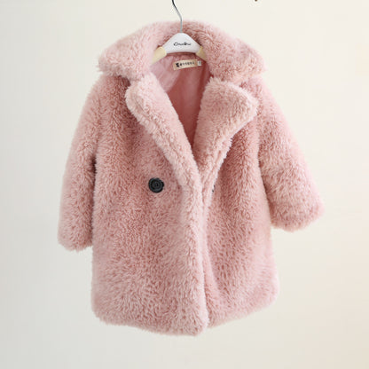 A Autumn and winter new children's clothing girls imitation fur coat medium and older children's cotton coat granular fleece wool coat baby cotton coat