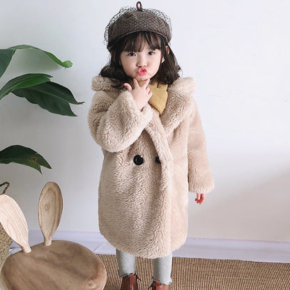 A Autumn and winter new children's clothing girls imitation fur coat medium and older children's cotton coat granular fleece wool coat baby cotton coat