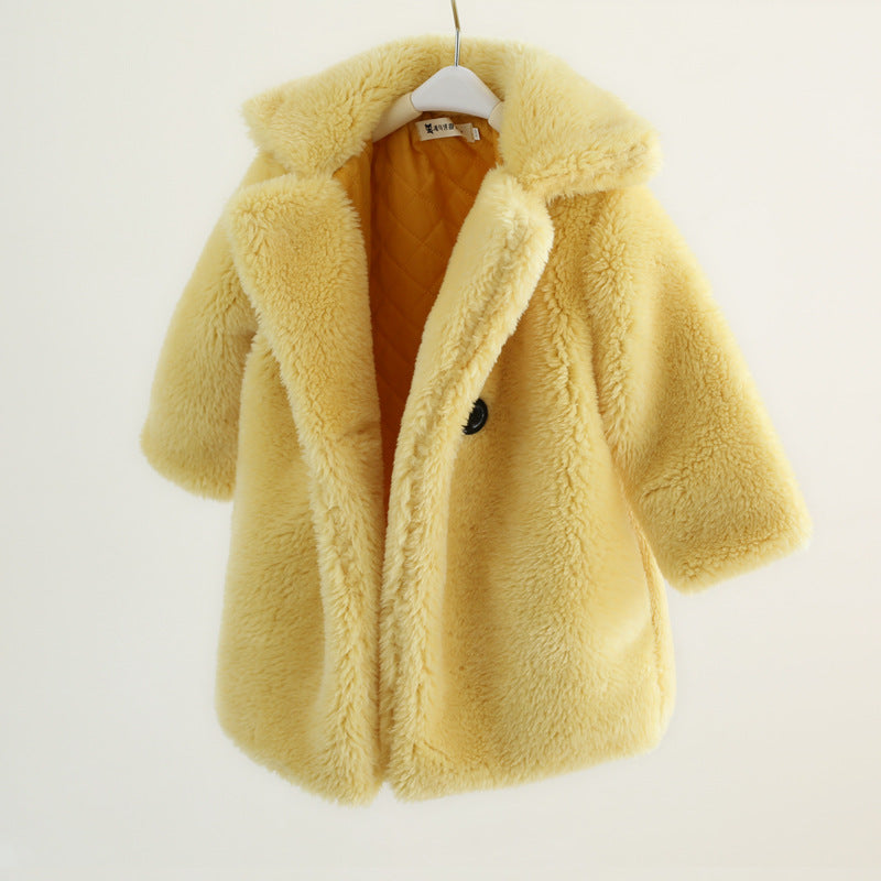 A Autumn and winter new children's clothing girls imitation fur coat medium and older children's cotton coat granular fleece wool coat baby cotton coat