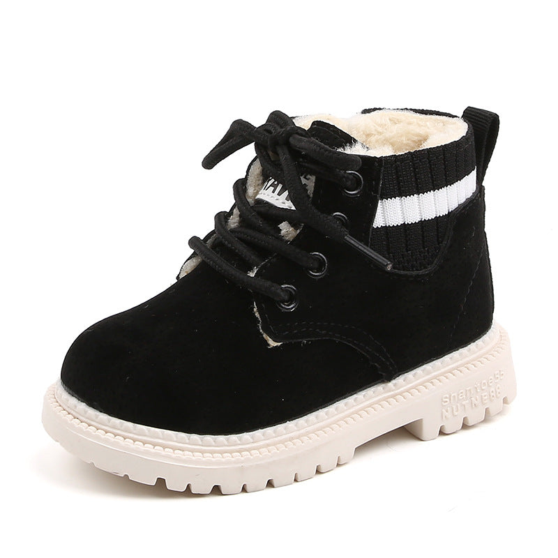 A autumn and winter fashion children's cotton shoes boys warm cotton Martin boots girls side zipper retro snow boots hair