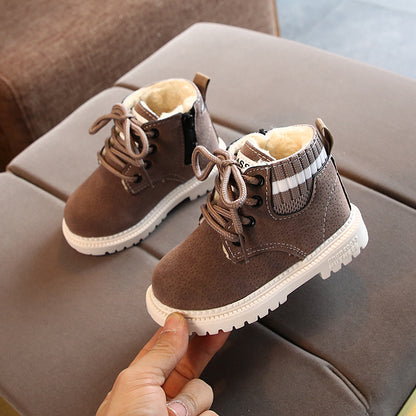 A autumn and winter fashion children's cotton shoes boys warm cotton Martin boots girls side zipper retro snow boots hair