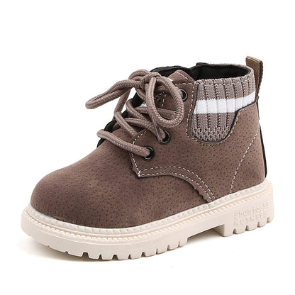 A autumn and winter fashion children's cotton shoes boys warm cotton Martin boots girls side zipper retro snow boots hair