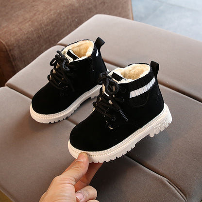 A autumn and winter fashion children's cotton shoes boys warm cotton Martin boots girls side zipper retro snow boots hair