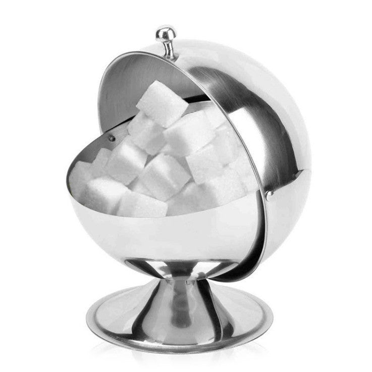 304 stainless steel sugar cube spherical seasoning jar flip storage jar creative seasoning jar tea candy jar sugar cup