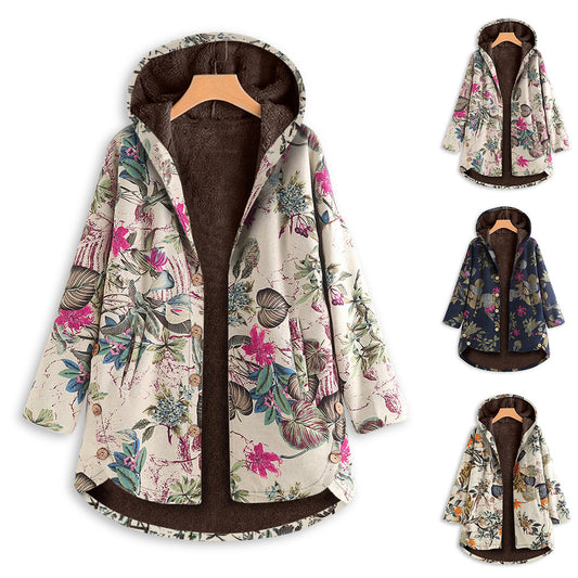 Autumn casual urbancotton and linen hooded loose cotton coat