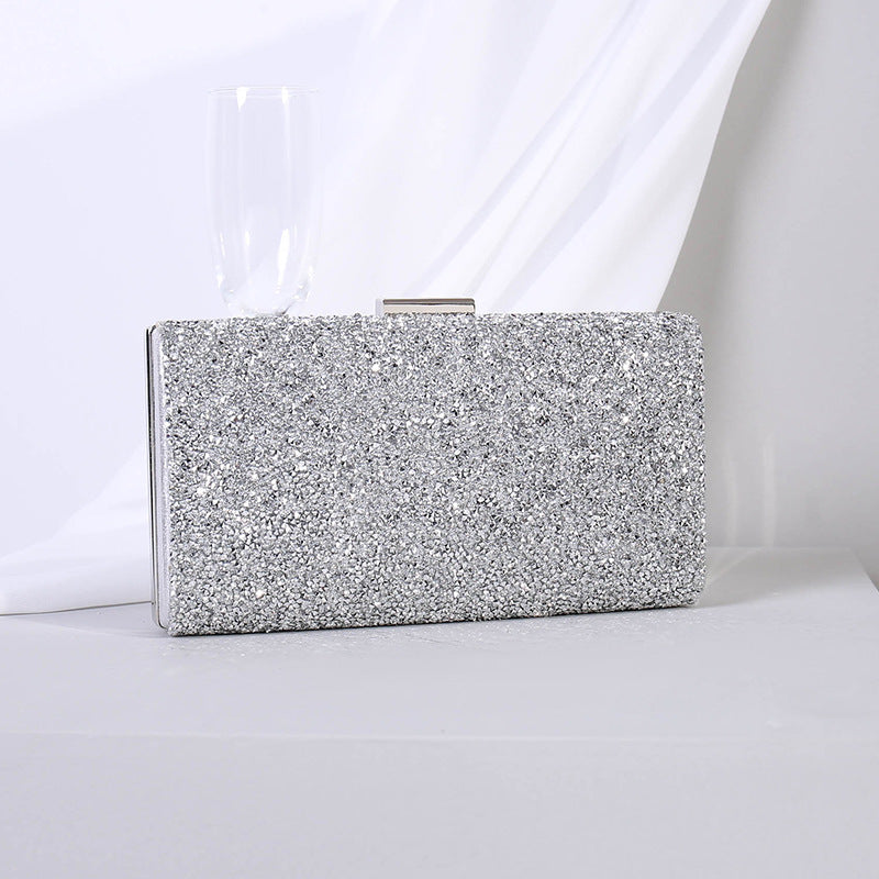 Una nueva bolsa de cena con diamantes de imitación brillantes transfronteriza de Europa y Estados Unidos, bolso de banquete, bolso de mano, bolso cuadrado pequeño de gran capacidad para mujer, fábrica de outlet 