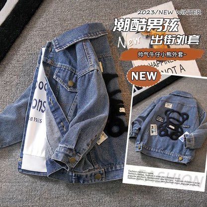 P children's denim jacket boys spring and autumn 2024 new foreign style autumn clothing children's tide Korean jacket baby top