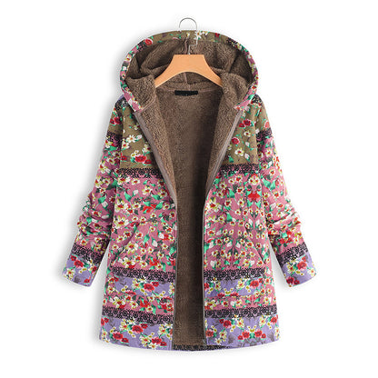 Sudadera de mujer otoño e invierno con estampado casual de talla grande con capucha chaqueta cálida para mujer 