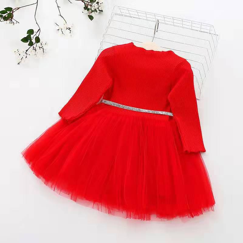 Korean Knitted Mesh Dress Bow Princess Dress Children's Festival Dress 0.2kg