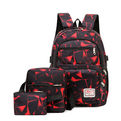 A four-petal flower backpack splash-proof 900D printed cloth three-piece package new trendy brand fashion and leisure college style.