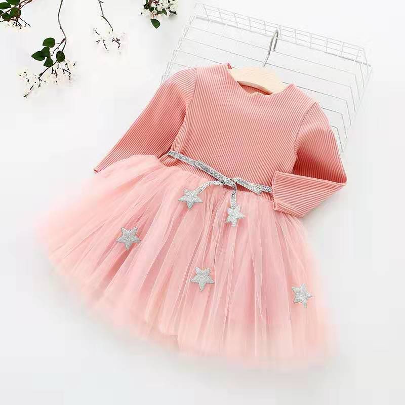 Vestido de malla de punto coreano con lazo, vestido de princesa, vestido de festival para niños, 0,2 kg 