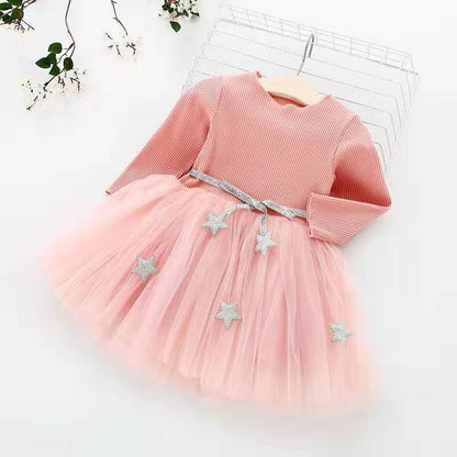 Korean Knitted Mesh Dress Bow Princess Dress Children's Festival Dress 0.2kg