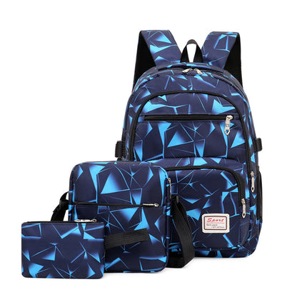 A four-petal flower backpack splash-proof 900D printed cloth three-piece package new trendy brand fashion and leisure college style.