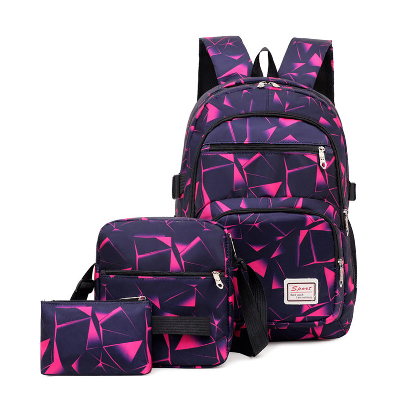 A four-petal flower backpack splash-proof 900D printed cloth three-piece package new trendy brand fashion and leisure college style.