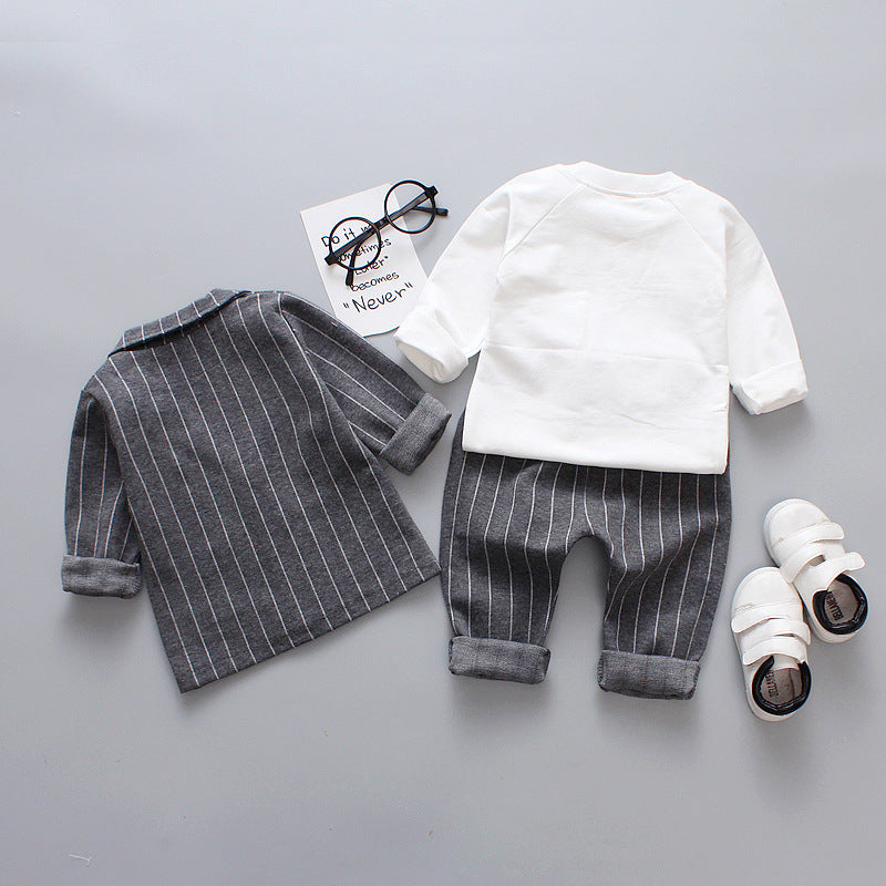 Boys casual striped small suit three-piece set of handsome casual suit for baby boys