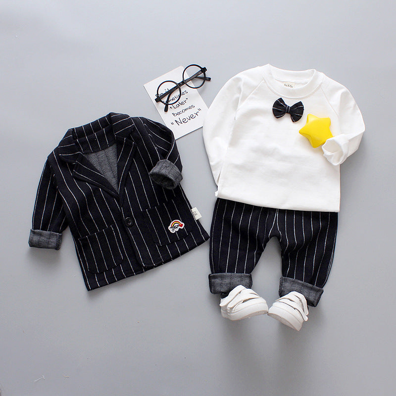 Boys casual striped small suit three-piece set of handsome casual suit for baby boys