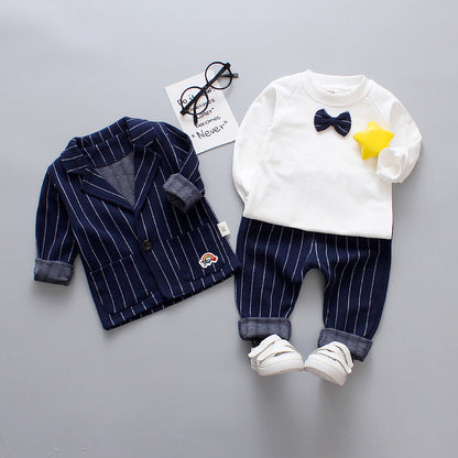 Boys casual striped small suit three-piece set of handsome casual suit for baby boys