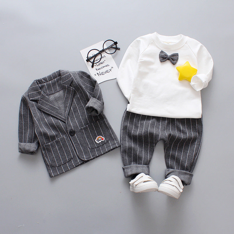 Boys casual striped small suit three-piece set of handsome casual suit for baby boys