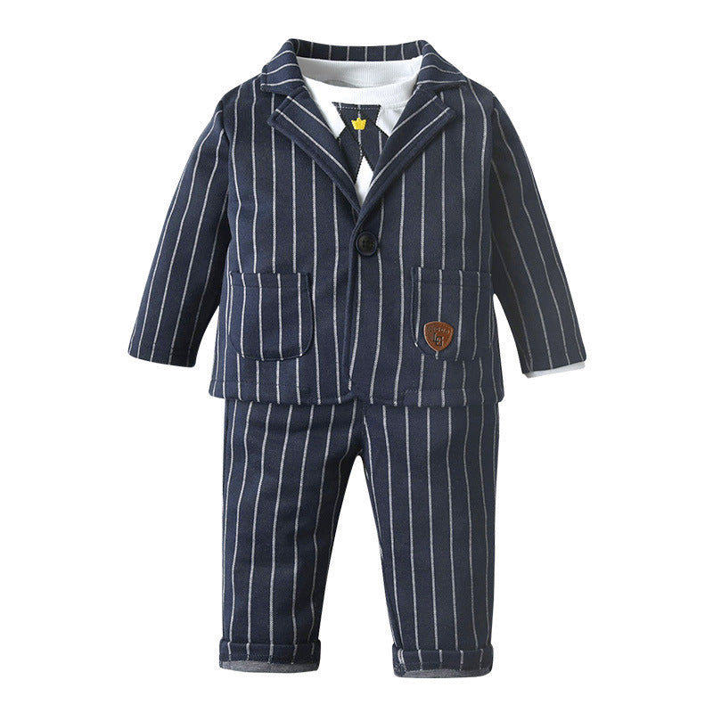 Cross border children's clothing wholesale new British gentlemen three piece set for boys, baby spring and autumn long sleeved children's clothing 0.4kg