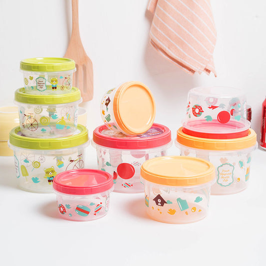 A round fruit crisper plastic storage box children&#039;s cartoon lunch box lunch box storage tank refrigerator storage box