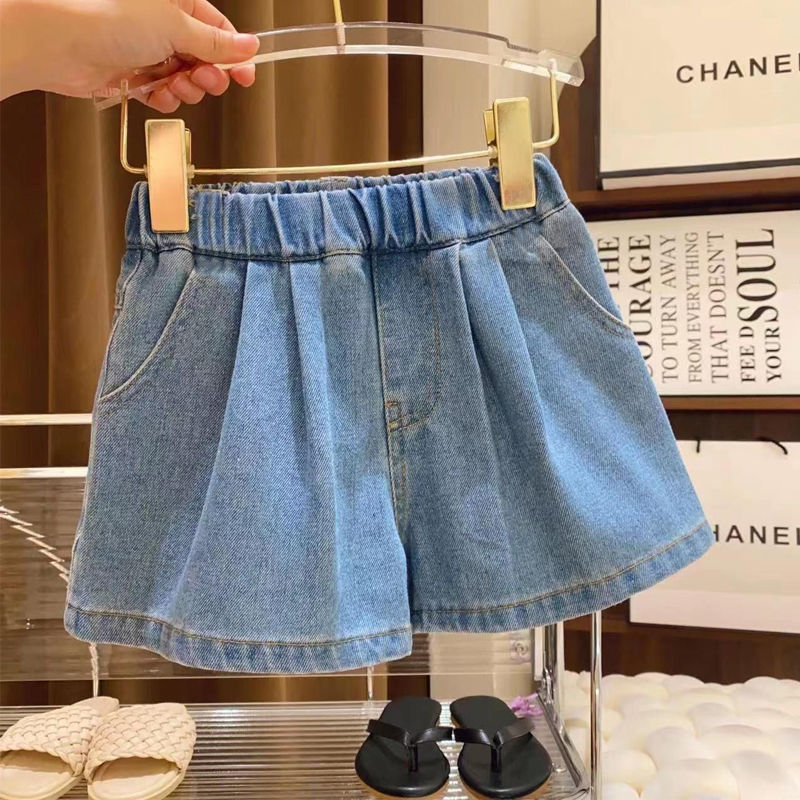 P girls denim shorts suit summer new female baby thin girls fashion casual summer children pants tide.