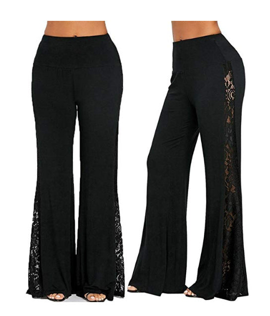 European and American lace spliced wide leg pants and casual pants(MOQ:3PIECE,If less quantity need charge 1usd extra express fee)