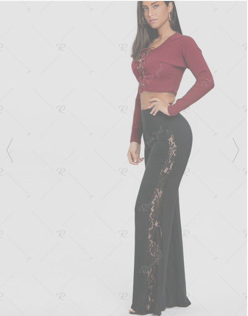 European and American lace spliced wide leg pants and casual pants(MOQ:3PIECE,If less quantity need charge 1usd extra express fee)