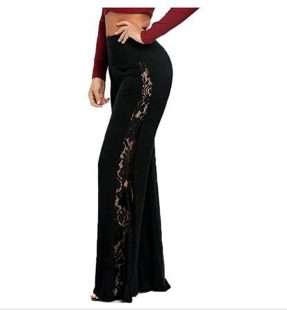 European and American lace spliced wide leg pants and casual pants(MOQ:3PIECE,If less quantity need charge 1usd extra express fee)