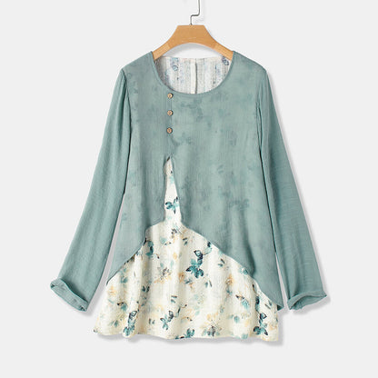 Blusa de manga larga con estampado floral de dos piezas falsas 