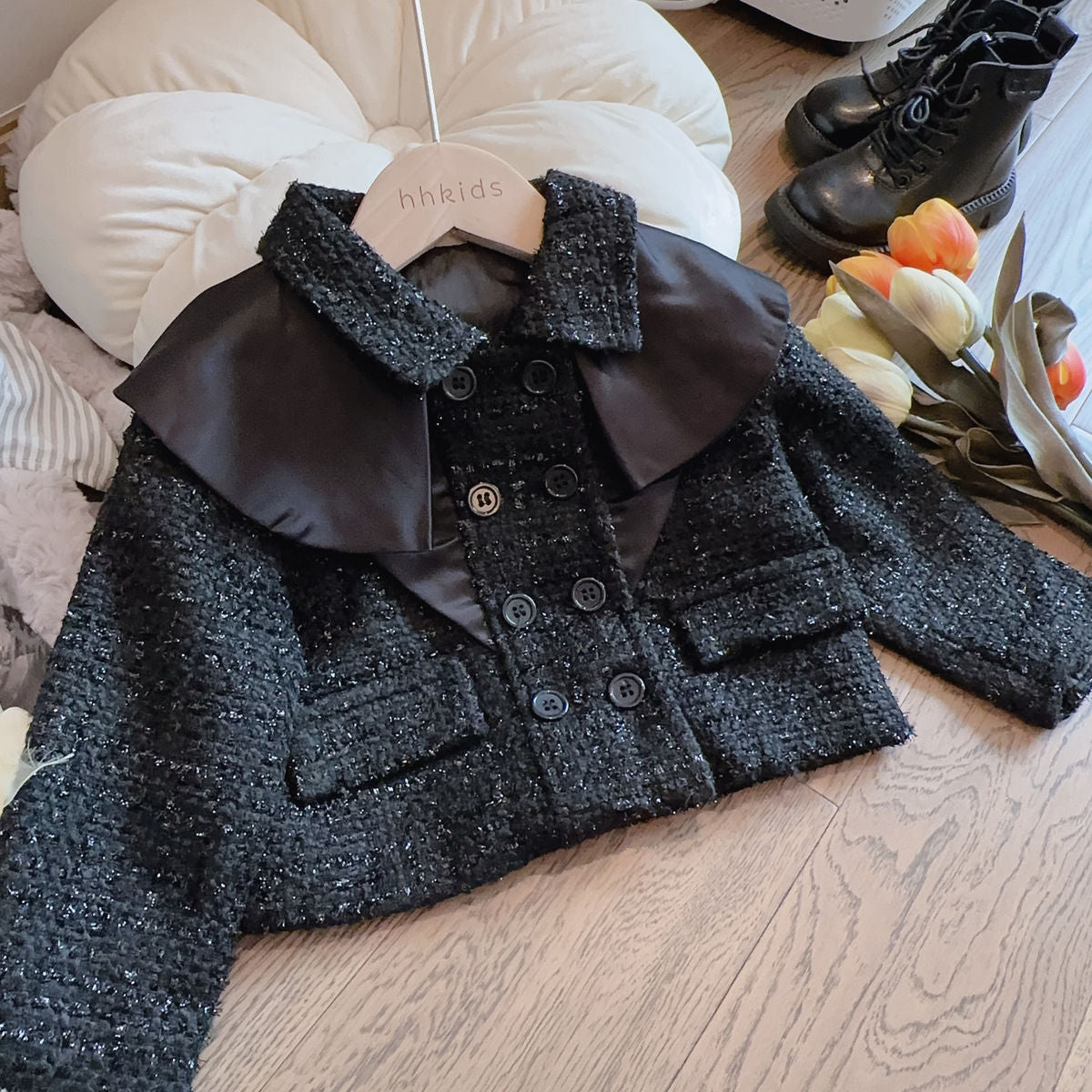 Nuevo conjunto de otoño/invierno para niña con pequeño viento fragante, temperamento de moda, conjunto de dos piezas tejidas de ropa de princesa de moda para niños 