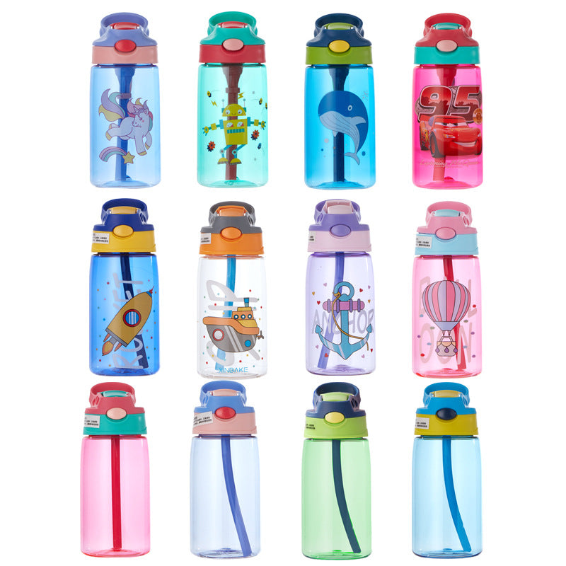 A net red plastic water cup cartoon children's straw cup strap summer high value schoolgirl water bottle bouncing cup wholesale