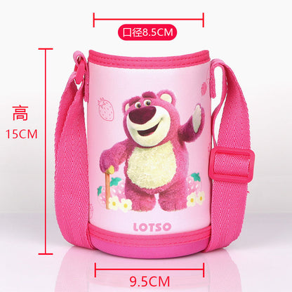 Funda para taza de agua para niños, portavasos, funda protectora con forma de oso, anticaídas universal, para llevar cruzada, correa para el hombro, funda para taza con aislamiento portátil de Disney 