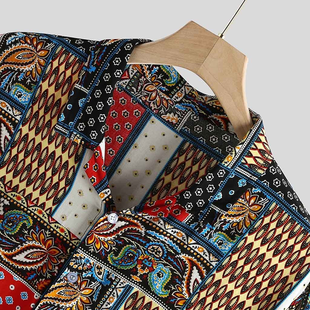 A cross-border ethnic style summer new men's beach shirt linen printed short sleeved shirt