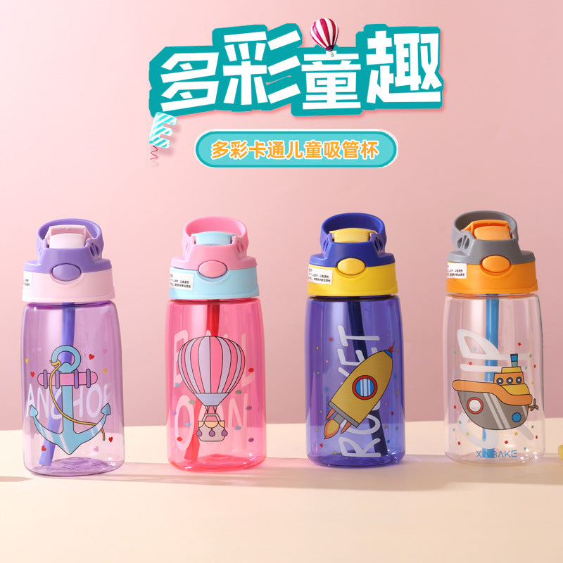 A net red plastic water cup cartoon children's straw cup strap summer high value schoolgirl water bottle bouncing cup wholesale