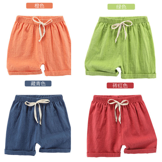 A Children's Shorts: Summer Thin Boys, Strappy Beach Pants, Girls Solid Color, Cotton and Linen Loose Casual Sweatpants