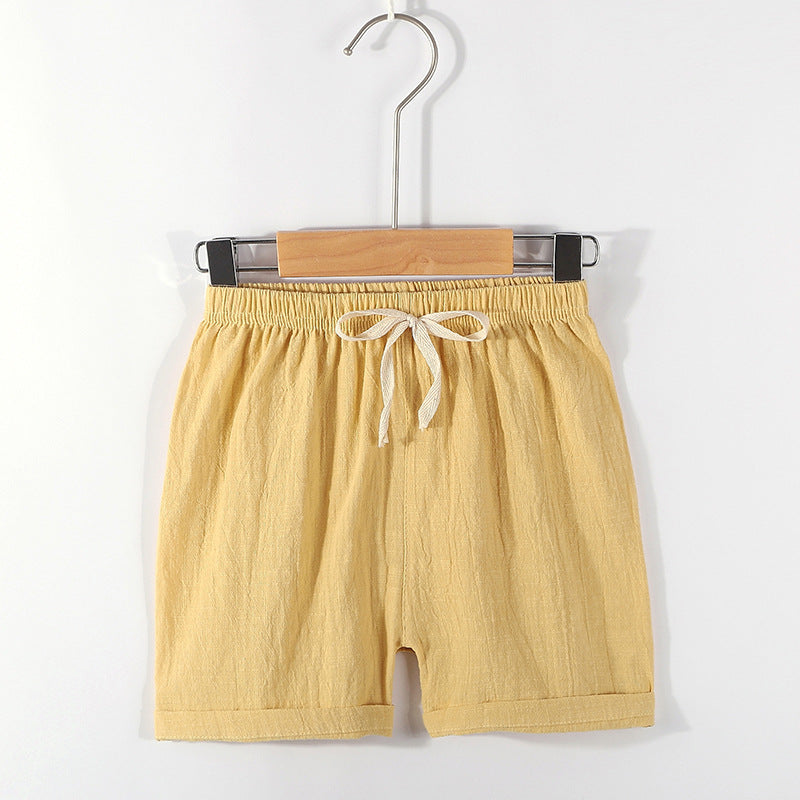 Pantalones cortos para niños: pantalones de playa finos de verano con tiras para niños, pantalones deportivos casuales holgados de algodón y lino de color sólido para niñas 