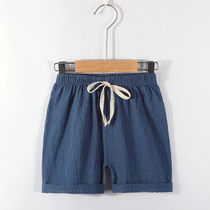 Pantalones cortos para niños: pantalones de playa finos de verano con tiras para niños, pantalones deportivos casuales holgados de algodón y lino de color sólido para niñas 