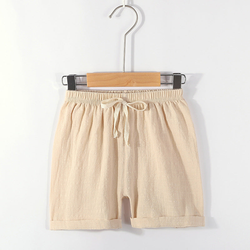 Pantalones cortos para niños: pantalones de playa finos de verano con tiras para niños, pantalones deportivos casuales holgados de algodón y lino de color sólido para niñas 