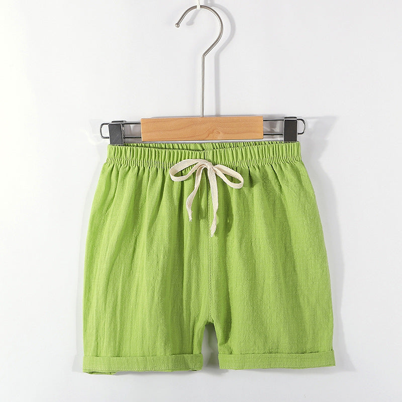 Pantalones cortos para niños: pantalones de playa finos de verano con tiras para niños, pantalones deportivos casuales holgados de algodón y lino de color sólido para niñas 