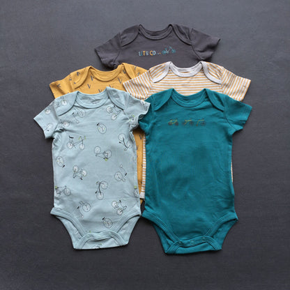 Foreign trade baby onesies, male and female baby short-sleeved bag fart clothes, newborns, Ha clothes, thin crawling clothes, summer 5 pieces