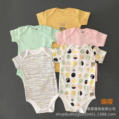 Foreign trade baby onesies, male and female baby short-sleeved bag fart clothes, newborns, Ha clothes, thin crawling clothes, summer 5 pieces