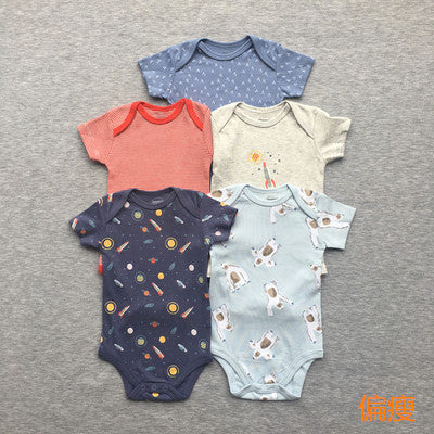 Foreign trade baby onesies, male and female baby short-sleeved bag fart clothes, newborns, Ha clothes, thin crawling clothes, summer 5 pieces